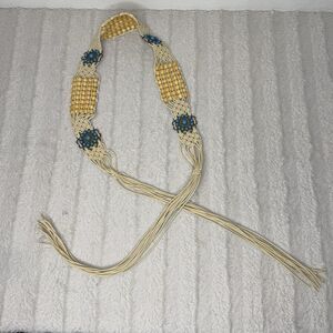 Macrame Beaded Tie Waist Belt Retro Western Boho Festival Turquoise Color Detail